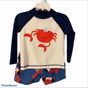 Carters 18M rash guard swim trunks board short swim 2 piece NEW drawstring